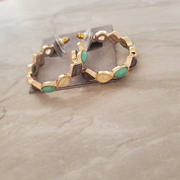 Talbots Jewelry - ✨ NEW Talbots Blue Gold Resin Hoop Drop Dangle Earrings ✨